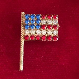 Vintage American Flag Rhinestone Brooch